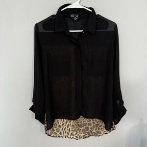 Wet Seal Sheer Button Down Shirt w/ Leopard Print Size Medium